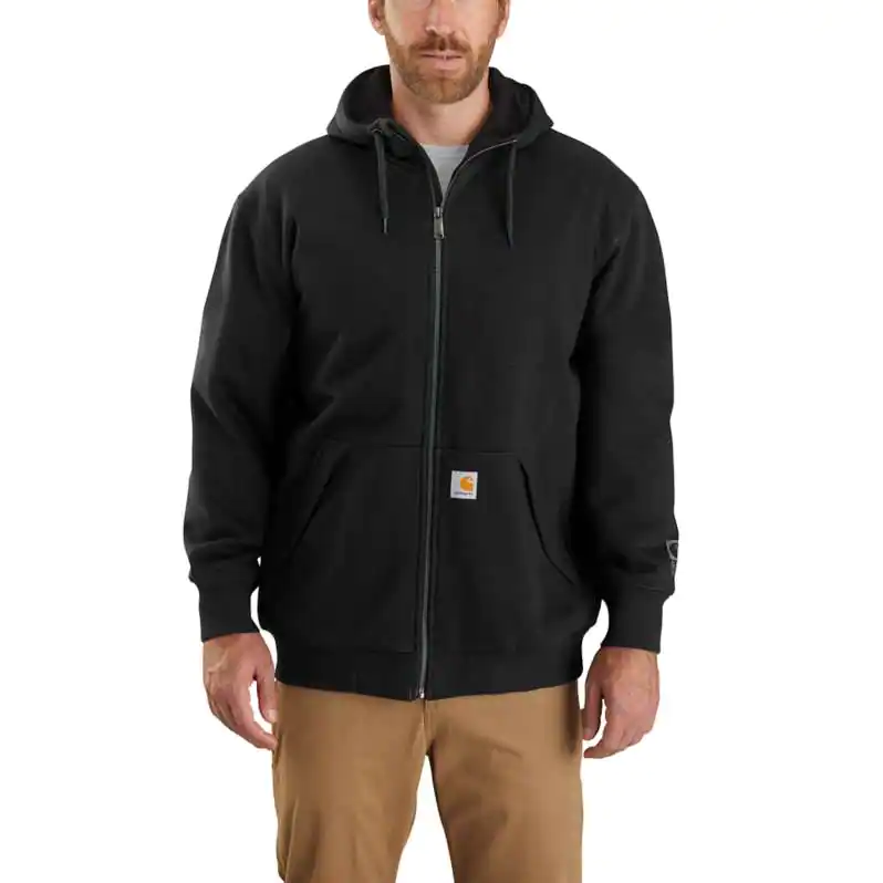 Carhartt Rain Defender Loose Fit Midweight Thermal-Lined Full-Zip Sweatshirt DOE Logo Black 104078-001