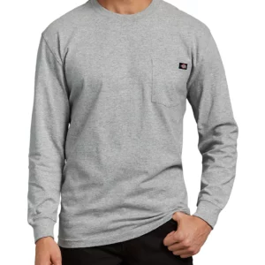 Dickies Long Sleeve Heavyweight Crew Neck T-Shirt DOE Logo Heather Gray WL450HG