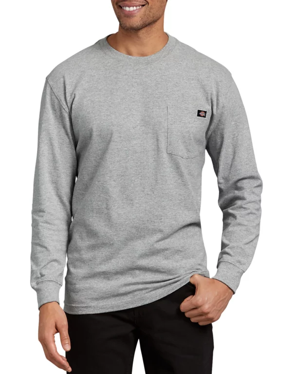 Dickies Long Sleeve Heavyweight Crew Neck T-Shirt DOE Logo Heather Gray WL450HG