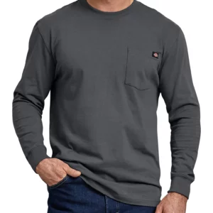 Dickies Long Sleeve Heavyweight Crew Neck T-Shirt DOE Logo Charcoal WL450CH