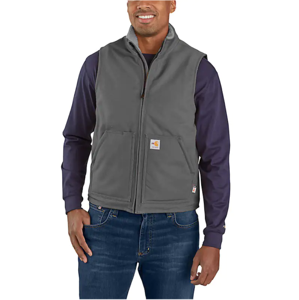 Carhartt FR Duck Sherpa Lined Vest DOE Logo Gravel 104981GRV