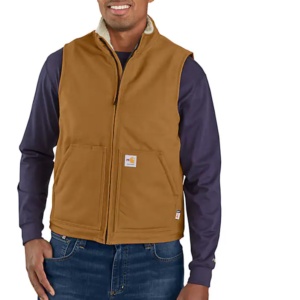 Carhartt FR Duck Sherpa Lined Vest DOE Logo Brown 104981BRN