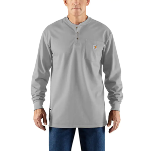Carhartt FR Force Cotton Long-Sleeve Henley DOE Logo Light Gray 100237-051