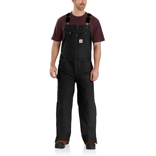 Carhartt Loose Fit Washed Duck Insulated Bib Overall Brown DOE Logo 104031BLK