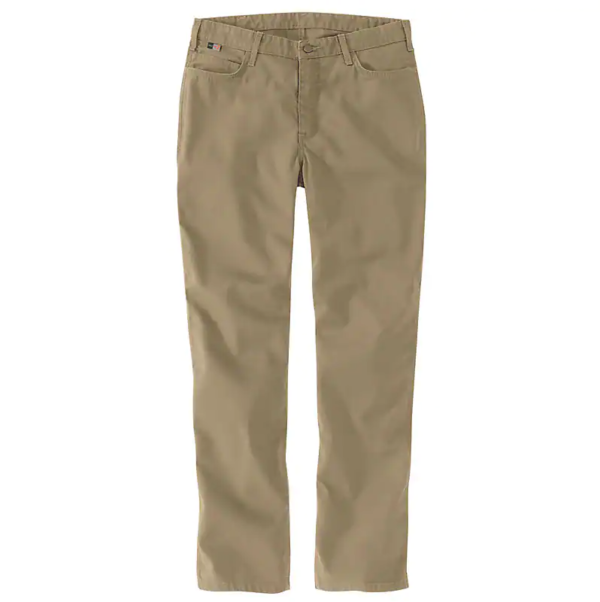 Carhartt Women's FR Rugged Flex Relaxed Fit Canvas Work Pant Dark Khaki DOE Logo 105015DKH