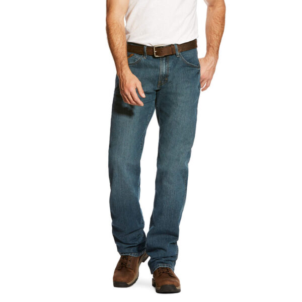 Ariat Men's Rebar M4 Relaxed DuraStretch Basic Boot Cut Jean DOE Logo 10016221