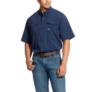 Ariat Rebar Made Tough VentTEK DuraStretch Work Shirt Navy DOE Logo 10025388