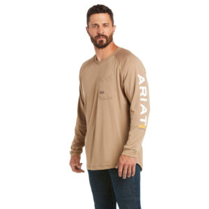 Ariat Rebar Heat Fighter T-Shirt Khaki DOE Logo 10031030