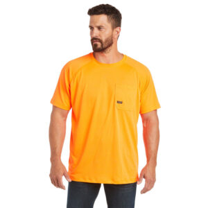 Ariat Rebar Heat Fighter T-Shirt Neon Orange DOE Logo 10031040