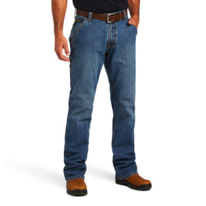 Ariat Rebar M4 Low Rise DuraStretch Workhorse Boot Cut Jean DOE Logo 10041086