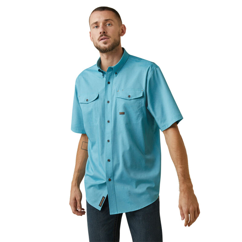Ariat Rebar Made Tough VentTEK DuraStretch Work Shirt Caribbean Sea Heather DOE Logo 10043580