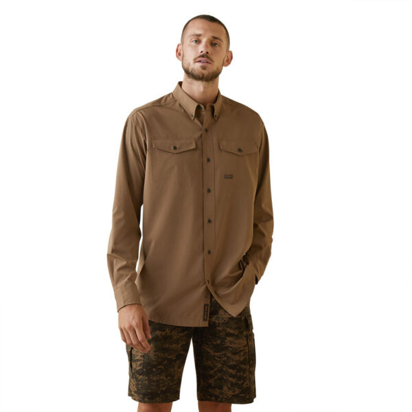 Ariat Rebar Made Tough VentTEK DuraStretch Work Shirt Khaki DOE Logo 10043836