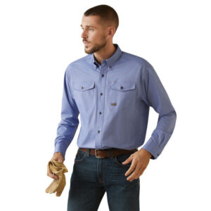 Ariat Rebar Made Tough VentTEK DuraStretch Work Shirt Surf Web Heather DOE Logo 10043838