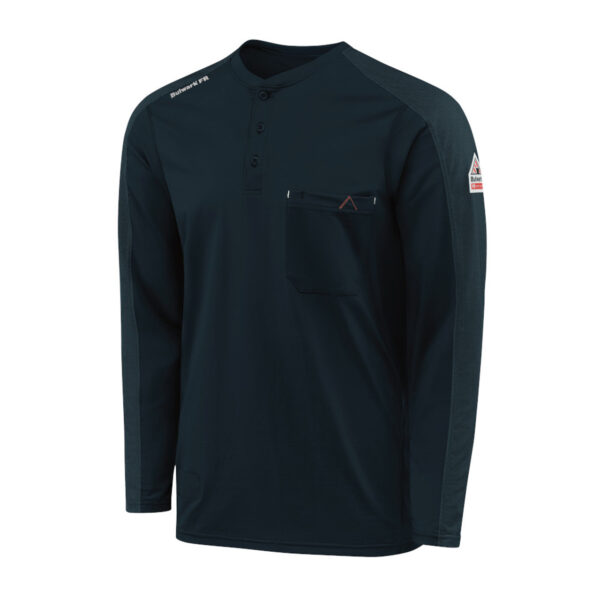 Bulwark Flex Knit Henley DOE Logo Navy STL2NV