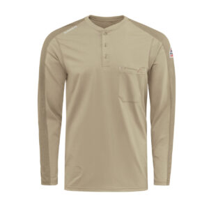 Bulwark Flex Knit Henley DOE Logo Khaki STL2KH