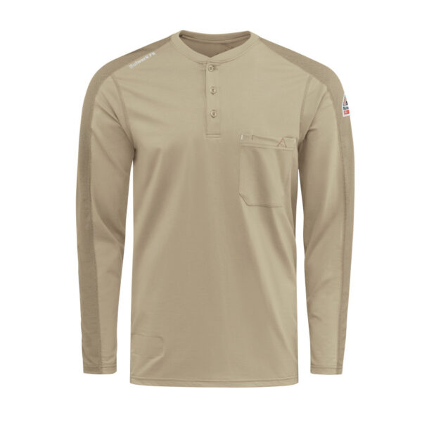 Bulwark Flex Knit Henley DOE Logo Khaki STL2KH