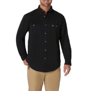 Wrangler Riggs Workwear Long Sleeve Button Down Solid Twill Work Shirt DOE Logo Black 103W501BK
