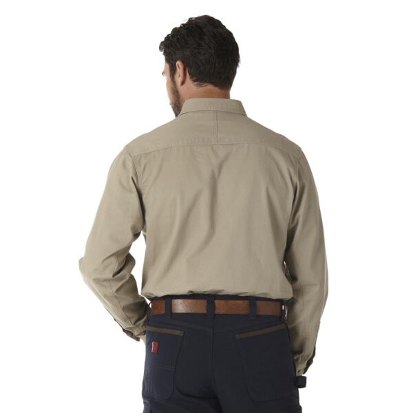 Wrangler Riggs Workwear Long Sleeve Button Down Solid Twill Work Shirt DOE Logo Khaki 3W501KH - Image 2