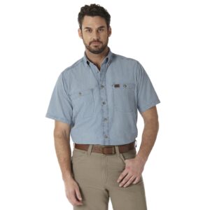 Wrangler Riggs Workwear Chambray Work Shirt Light Blue DOE Logo 3W531BL
