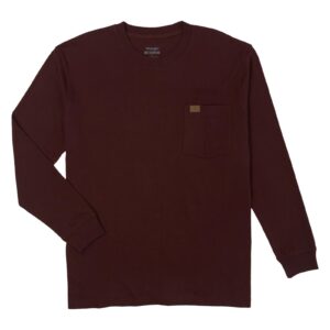 Wrangler Riggs Workwear Long Sleeve Pocket T-Shirt Burgundy DOE Logo 3W710BG