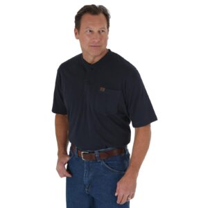 Wrangler Riggs Workwear Short Sleeve Henley DOE Logo Navy 3W760NV