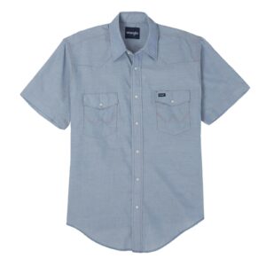 Wrangler Cowboy Cut Work Short Sleeve Western Snap DOE Logo Chambray 70131MW