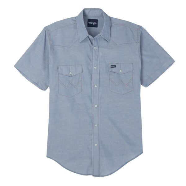 Wrangler Cowboy Cut Work Short Sleeve Western Snap DOE Logo Chambray 70131MW