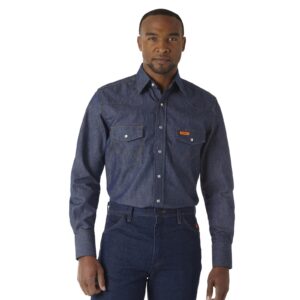 Wrangler FR Flame Resistant Long Sleeve Denim Work Shirt DOE Logo FR12127