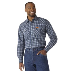 Wrangler FR Flame Resistant Long Sleeve Western Snap Plaid Shirt Black/Black DOE Logo FR122BW
