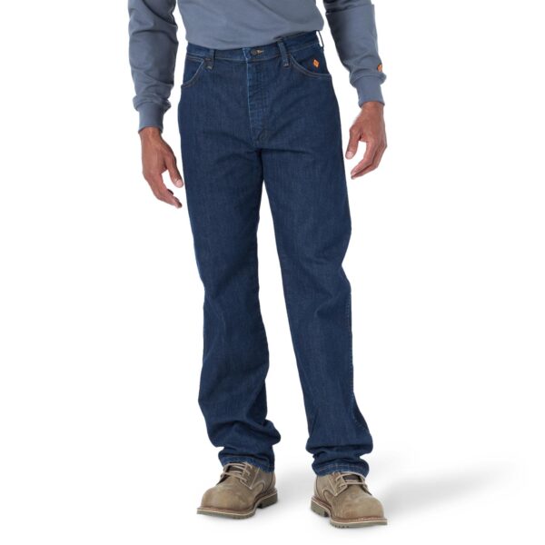 Wrangler FR Flame Resistant Original Fit Jean Dark Wash DOE Logo FR13MDW