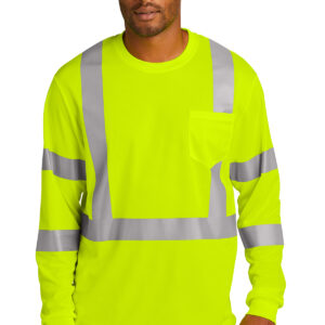 CornerStone ANSI 107 Class 3 Mesh Long Sleeve Tee Safety Yellow DOE Logo CS203SY