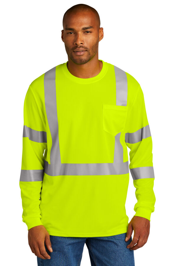 CornerStone ANSI 107 Class 3 Mesh Long Sleeve Tee Safety Yellow DOE Logo CS203SY