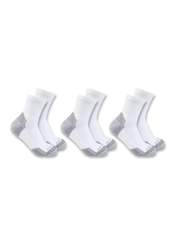 Carhartt Midweight Cotton Blend Quarter Sock White 3-Pack SQ6103M-W