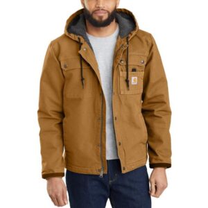 Carhartt Relaxed Fit Washed Duck Sherpa-Lined Utility Jacket Brown with DOE Logo 103826BRN-DOE