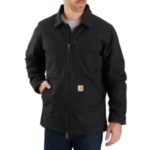 Carhartt Loose Fit Washed Duck Sherpa-Lined Coat - 2 Warmer Rating Black with DOE Logo 104293BLK-DOE