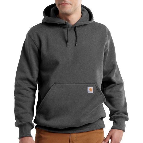 Carhartt Men's Rain Defender Paxton Hooded Heavyweight Sweatshirt DOE Logo Carbon Heather 100615-026