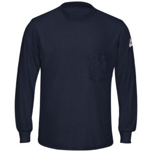 Bulwark Men's Lightweight FR Long Sleeve T-Shirt Navy with DOE Logo SMT8NV-DOE