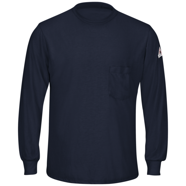 Bulwark Men's Lightweight FR Long Sleeve T-Shirt Navy with DOE Logo SMT8NV-DOE