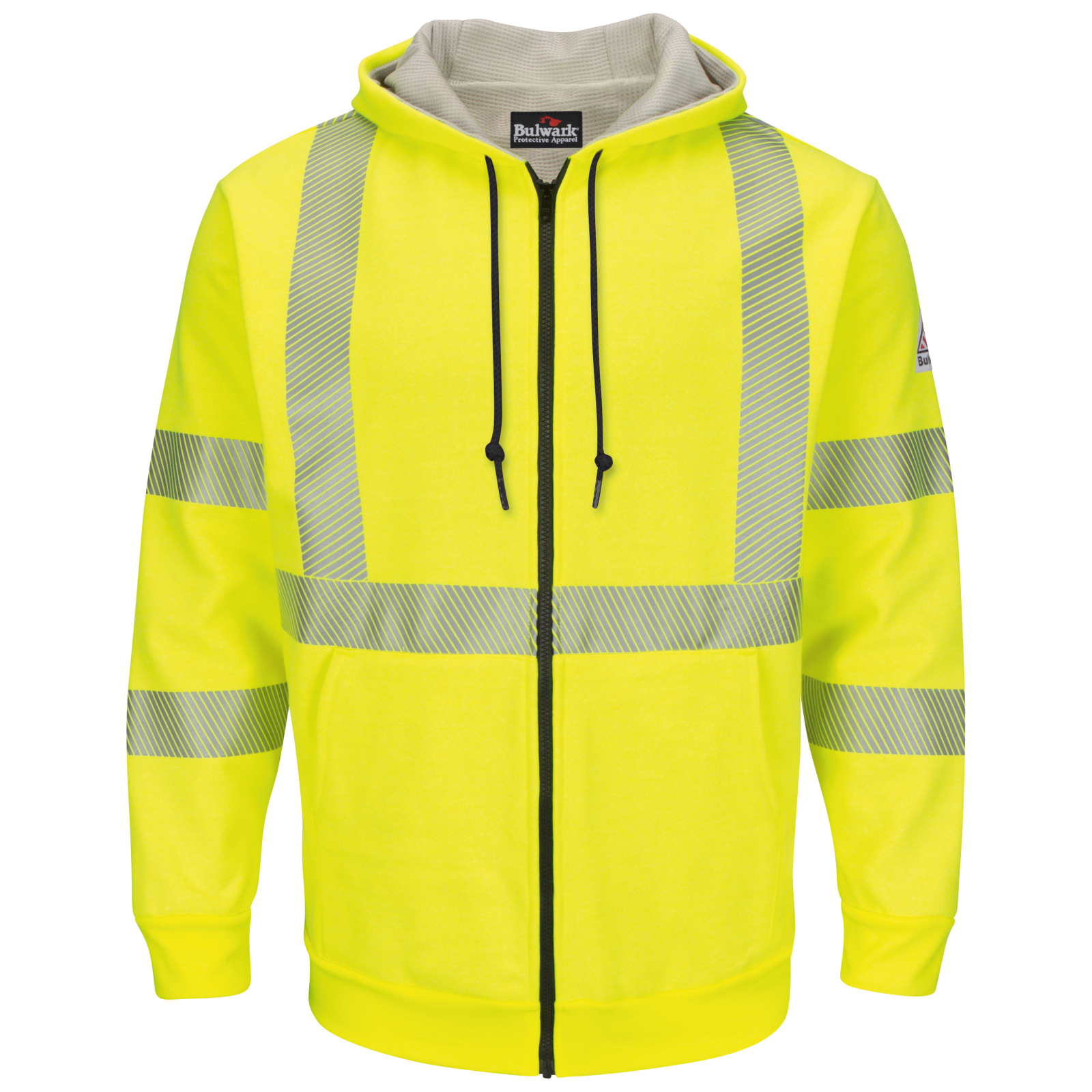 Bulwark Men's Fleece FR Hi-Visibility Zip-Front Hooded Sweatshirt with DOE Logo SMZ4-DOE