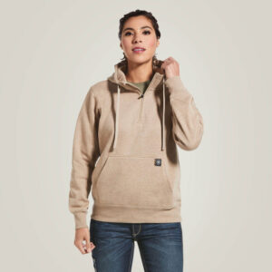 Ariat Women's Rebar Skill Set 1/2 Zip Hoodie Dark Oatmeal Heather with DOE Logo 10032912-DOE