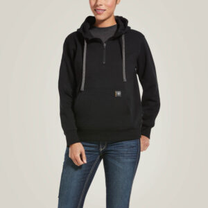 Ariat Women's Rebar Skill Set 1/2 Zip Hoodie Black with DOE Logo 10032914-DOE