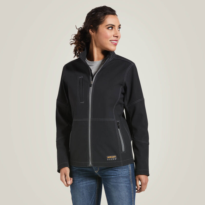 Ariat Women's Rebar Stretch Canvas Softshell Jacket Black with DOE Logo 10032915-DOE