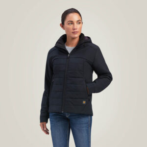 Ariat Women's Rebar Valkyrie Stretch Canvas Insulated Jacket Black with DOE Logo 10037609-DOE