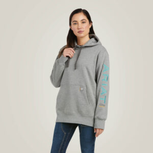 Ariat Women's Rebar Graphic Hoodie Heather Grey with DOE Logo 10037619-DOE