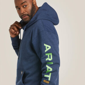 Ariat Rebar Graphic Hoodie Navy Heather/Lime with DOE Logo 10037645-PTX