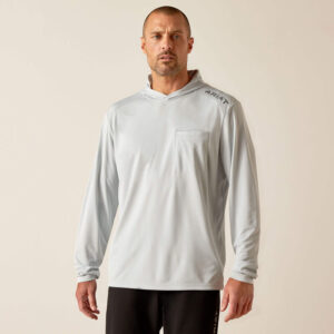 Ariat Rebar Sunblocker Hooded T-Shirt Pearl Grey with DOE Logo 10048979-PTX