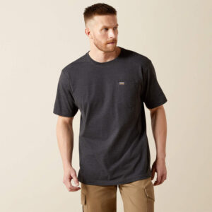 Ariat Rebar Cotton Strong Standard Pocket T-Shirt Charcoal Heather DOE Logo 10054515-PTX