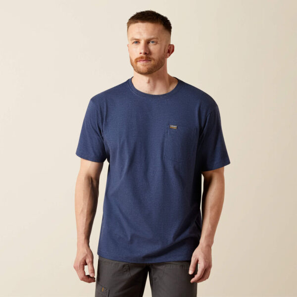Ariat Rebar Cotton Strong Standard Pocket T-Shirt Navy Heather DOE Logo 10054516-PTX