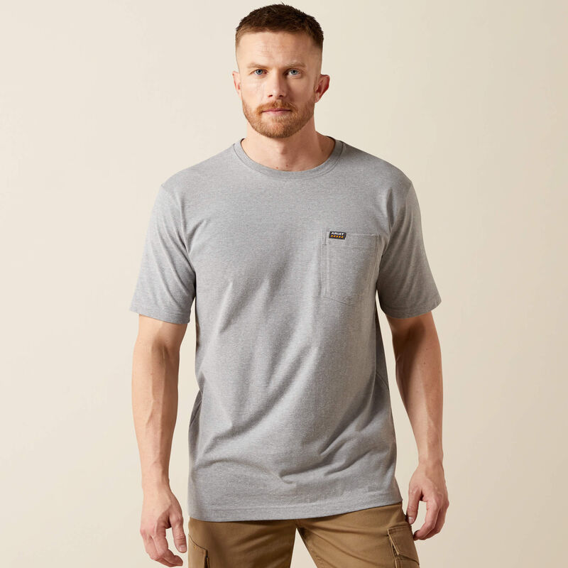 Ariat Rebar Cotton Strong Standard Pocket T-Shirt Heather Grey DOE Logo 10054517-PTX