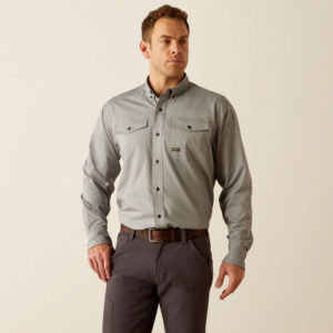 Ariat Made Tough VentTEK Durastretch Work Shirt, Long Sleeve Charcoal Heather with DOE Logo 10054927-PTX
